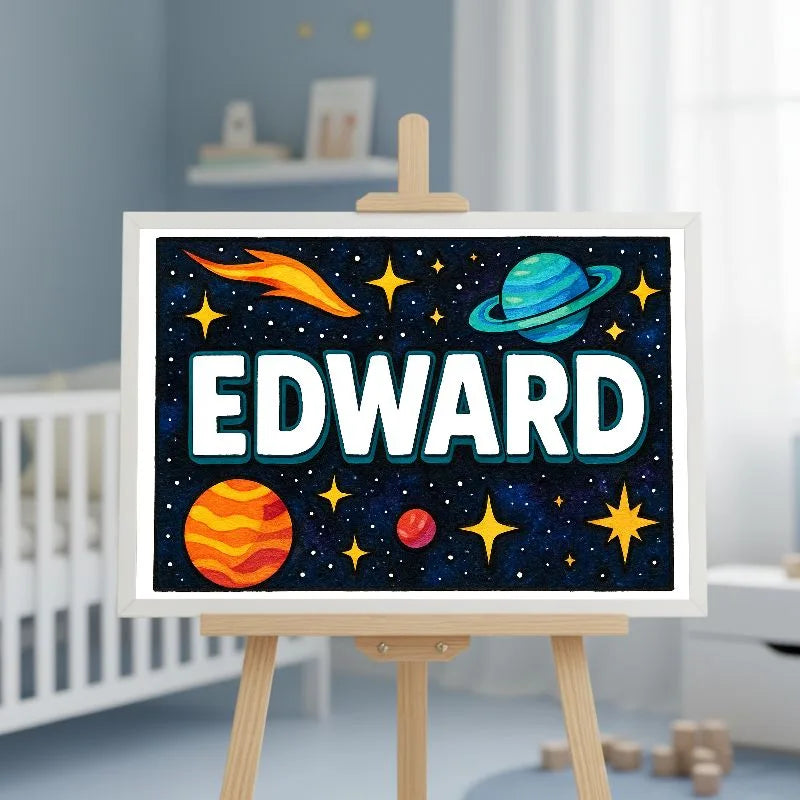 Edward Name Art - Space Explorers personalized wall print for kids