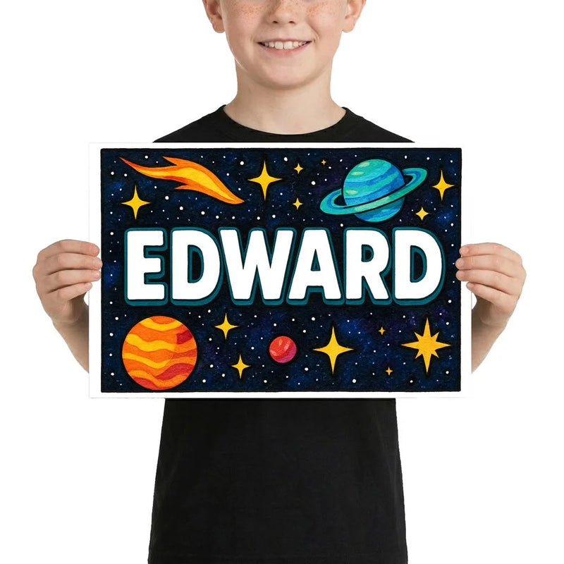 Edward Name Art - Space Explorers personalized wall print for kids