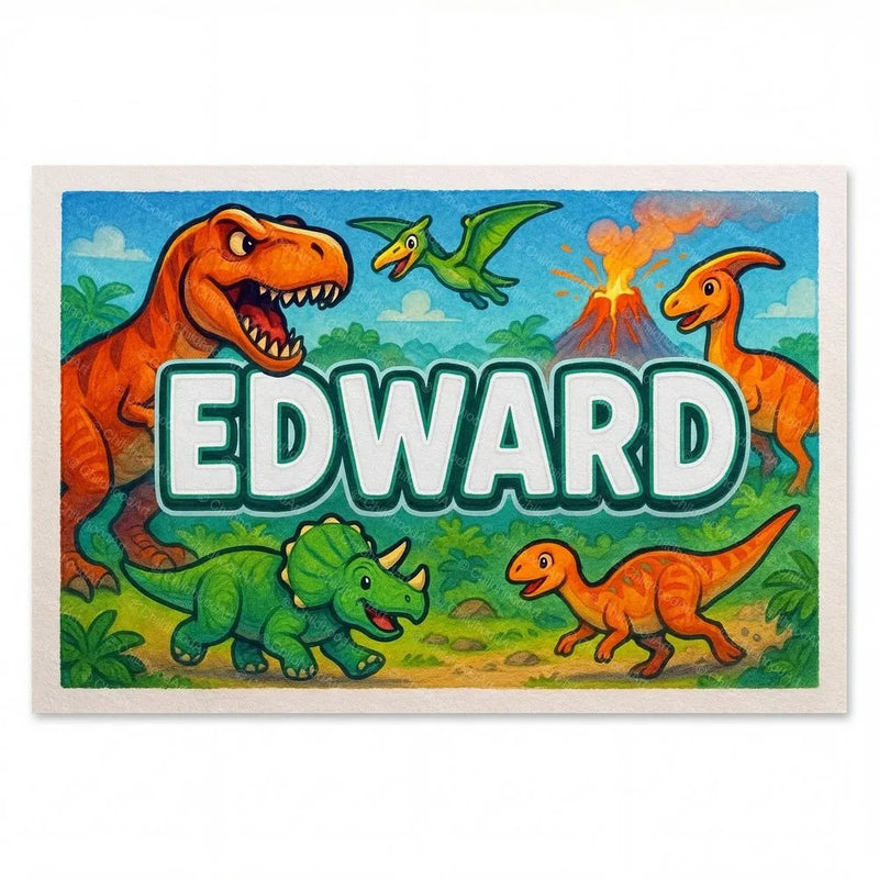 Edward Name Art - Dinosaur Adventure personalized wall print for kids