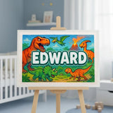 Edward Name Art - Dinosaur Adventure personalized wall print for kids