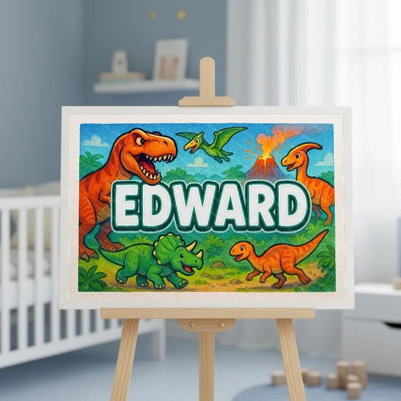 Edward Name Art - Dinosaur Adventure personalized wall print for kids