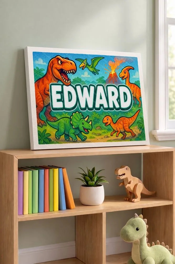 Edward Name Art - Dinosaur Adventure personalized wall print for kids