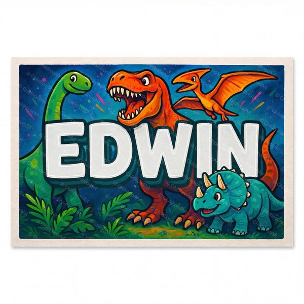 Personalized Edwin name art print in the Dinosaur adventure style