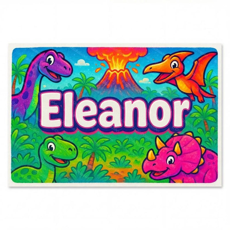 Eleanor Name Art - Dinosaur Adventure personalized wall print for kids
