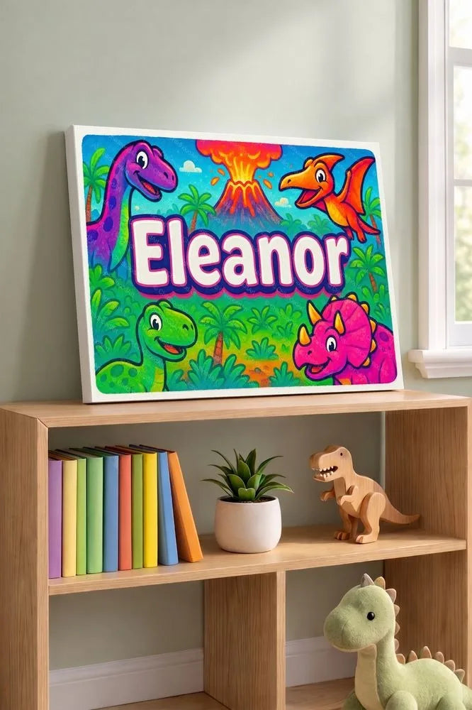 Eleanor Name Art - Dinosaur Adventure personalized wall print for kids