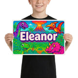 Eleanor Name Art - Dinosaur Adventure personalized wall print for kids