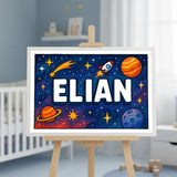 Elian Name Art - Space Explorers personalized wall print for kids