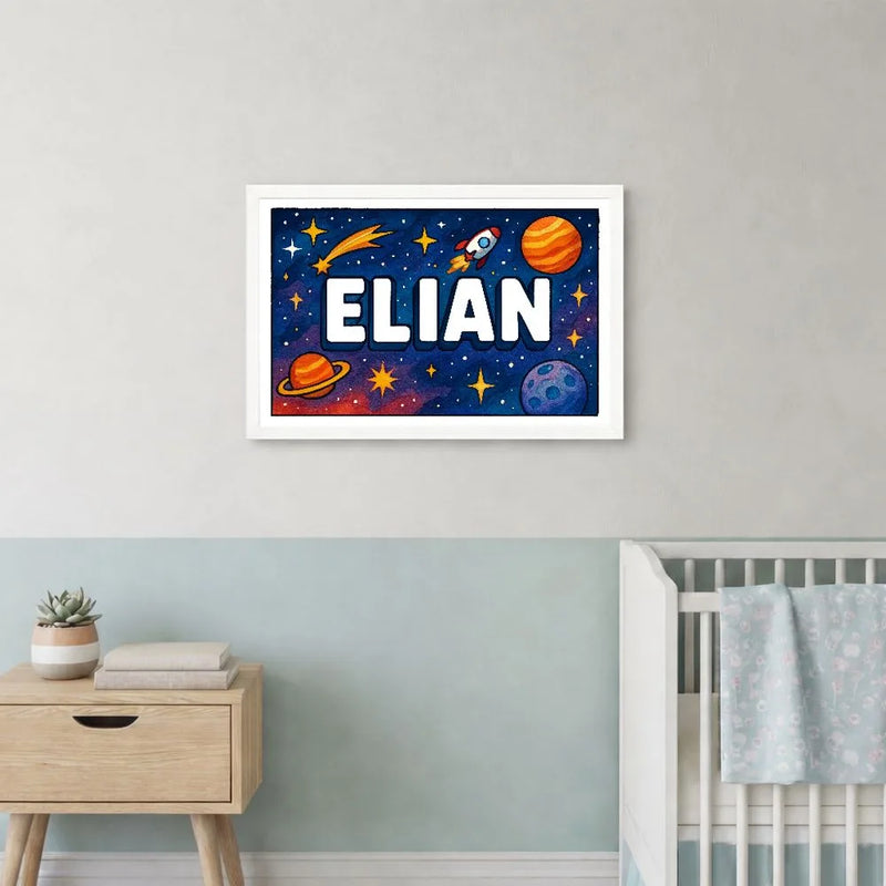 Elian Name Art - Space Explorers personalized wall print for kids
