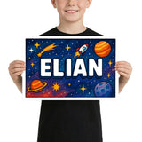 Elian Name Art - Space Explorers personalized wall print for kids