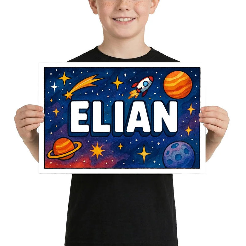 Elian Name Art - Space Explorers personalized wall print for kids