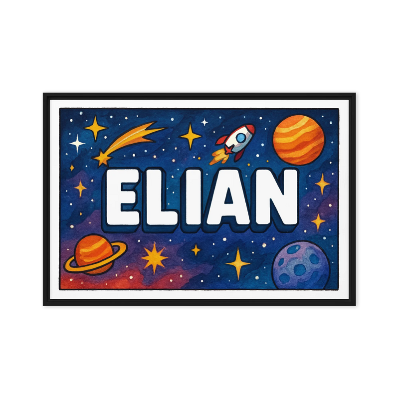 Elian Name Art - Space Explorers personalized wall print for kids