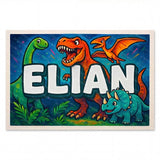 Elian Name Art - Dinosaur Adventure personalized wall print for kids