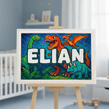 Elian Name Art - Dinosaur Adventure personalized wall print for kids