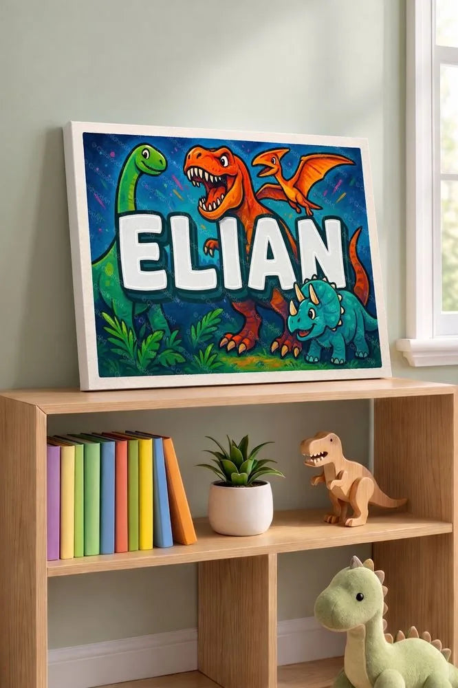 Elian Name Art - Dinosaur Adventure personalized wall print for kids