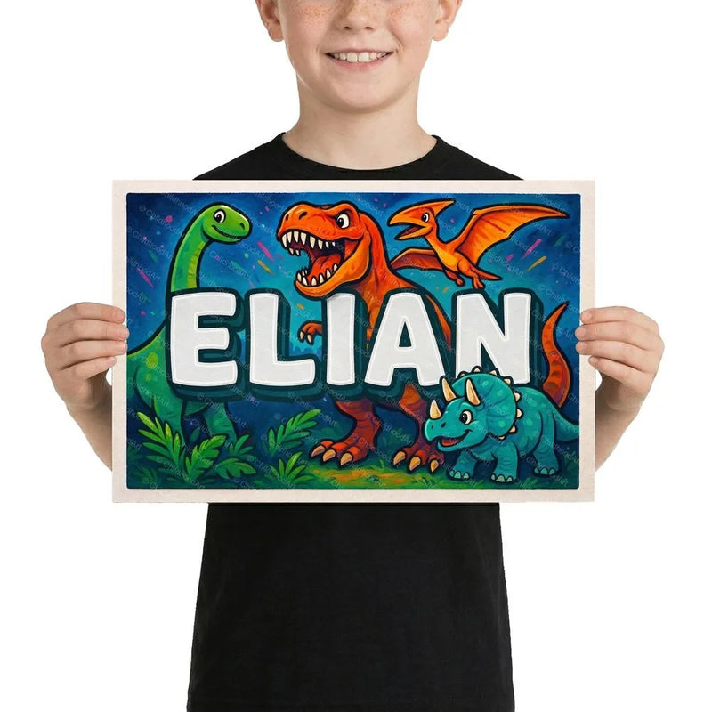 Elian Name Art - Dinosaur Adventure personalized wall print for kids