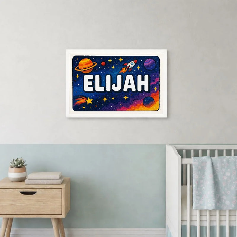 Elijah Name Art - Space Explorers personalized wall print for kids
