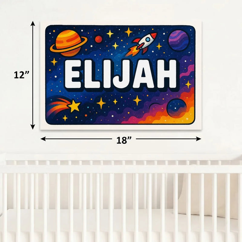 Elijah Name Art - Space Explorers personalized wall print for kids