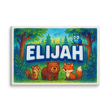 Elijah Name Art - Forest Friends personalized wall print for kids
