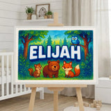 Elijah Name Art - Forest Friends personalized wall print for kids