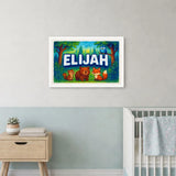 Elijah Name Art - Forest Friends personalized wall print for kids