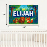 Elijah Name Art - Forest Friends personalized wall print for kids
