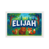 Elijah Name Art - Forest Friends personalized wall print for kids