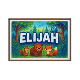 Elijah Name Art - Forest Friends personalized wall print for kids