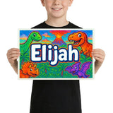 Elijah Name Art - Dinosaur Adventure personalized wall print for kids