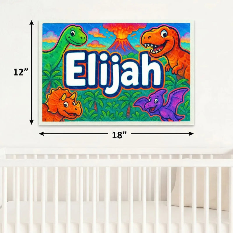Elijah Name Art - Dinosaur Adventure personalized wall print for kids