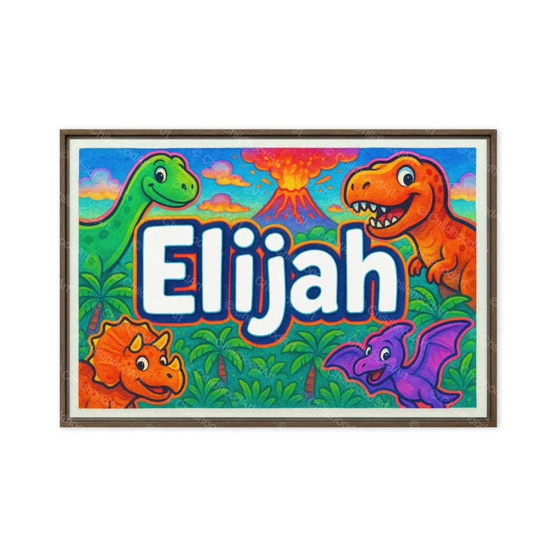 Elijah Name Art - Dinosaur Adventure personalized wall print for kids
