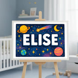 Adventurous personalized space name art for Elise