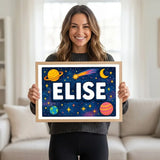 Adventurous personalized space name art for Elise