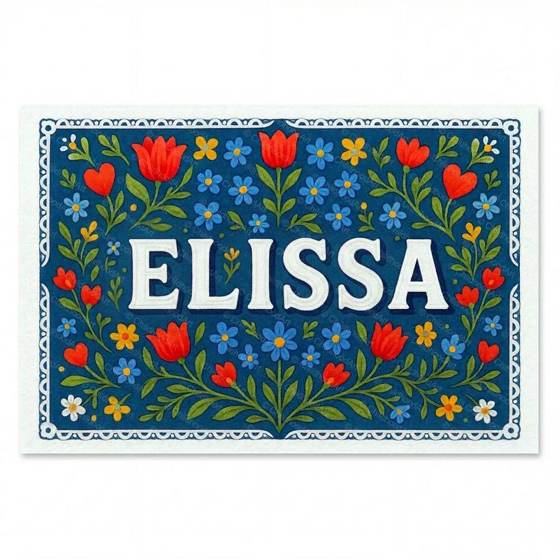 Elissa Name Art - Floral Farmhouse personalized wall print for kids