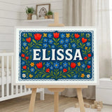 Elissa Name Art - Floral Farmhouse personalized wall print for kids