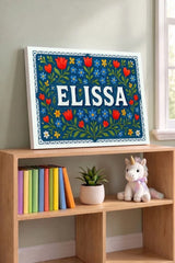 Elissa Name Art - Floral Farmhouse personalized wall print for kids