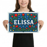 Elissa Name Art - Floral Farmhouse personalized wall print for kids