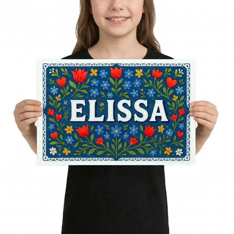 Elissa Name Art - Floral Farmhouse personalized wall print for kids