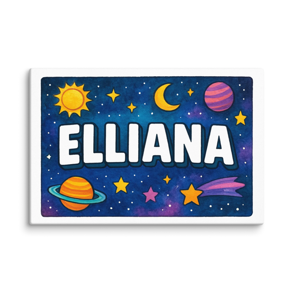 Space explorers themed name art featuring Elliana