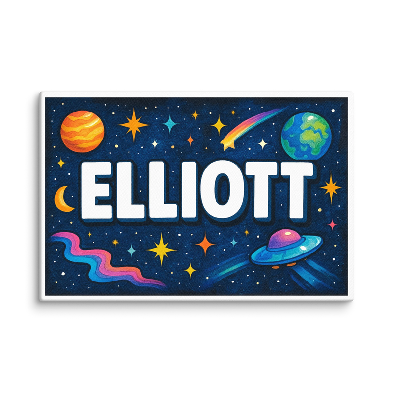 Elliott Name Art - Space Explorers personalized wall print for kids
