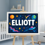 Elliott Name Art - Space Explorers personalized wall print for kids