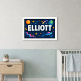 Elliott Name Art - Space Explorers personalized wall print for kids