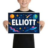 Elliott Name Art - Space Explorers personalized wall print for kids