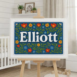 Elliott Name Art - Floral Farmhouse personalized wall print for kids