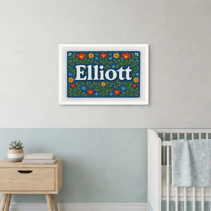 Elliott Name Art - Floral Farmhouse personalized wall print for kids