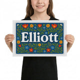 Elliott Name Art - Floral Farmhouse personalized wall print for kids