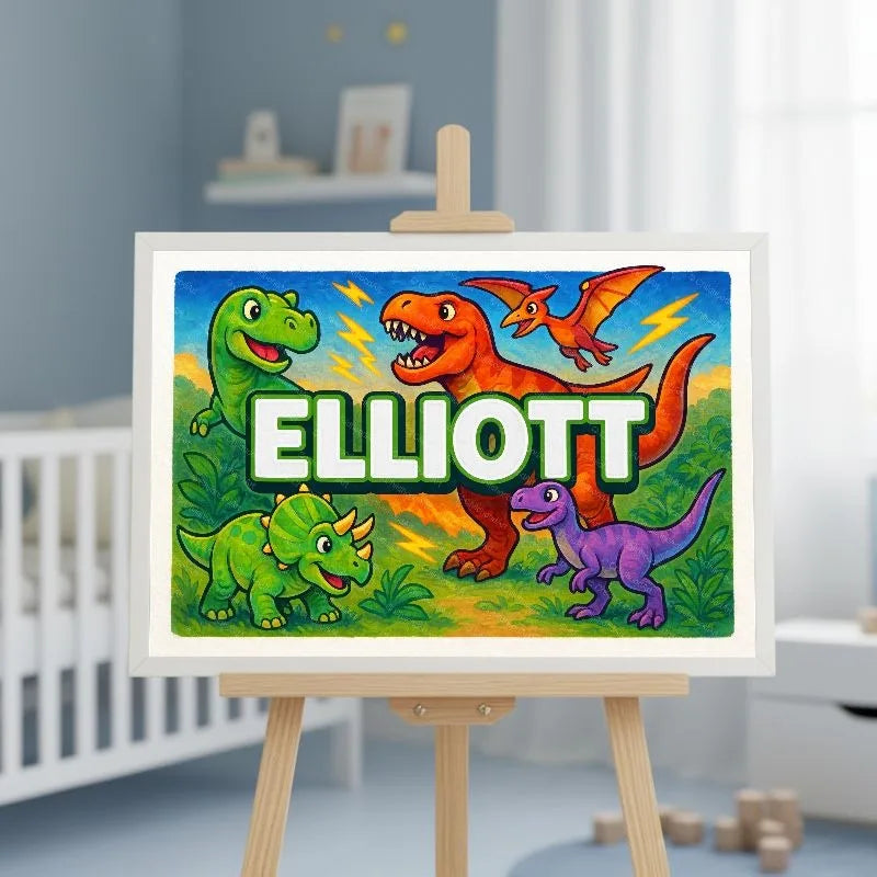 Elliott Name Art - Dinosaur Adventure personalized wall print for kids