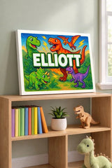 Elliott Name Art - Dinosaur Adventure personalized wall print for kids