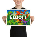 Elliott Name Art - Dinosaur Adventure personalized wall print for kids