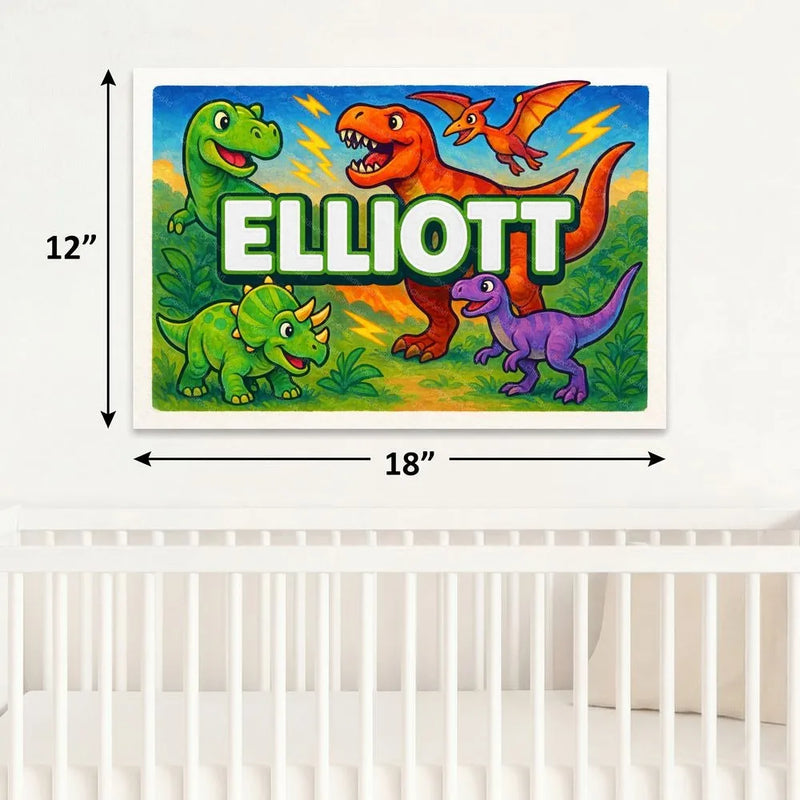Elliott Name Art - Dinosaur Adventure personalized wall print for kids