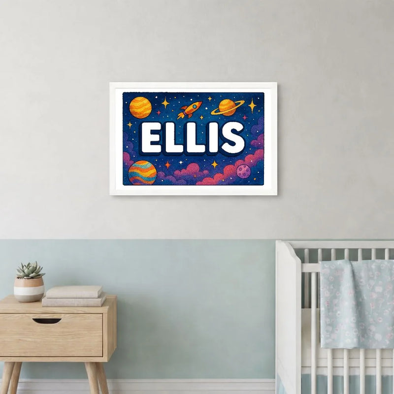 Ellis Name Art - Space Explorers personalized wall print for kids